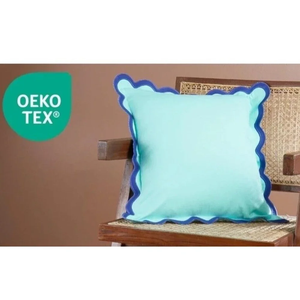 Scalloped Throw Pillow Covers 20 x 20, Set of 2 Cotton Pillow Covers, Icy Mint
